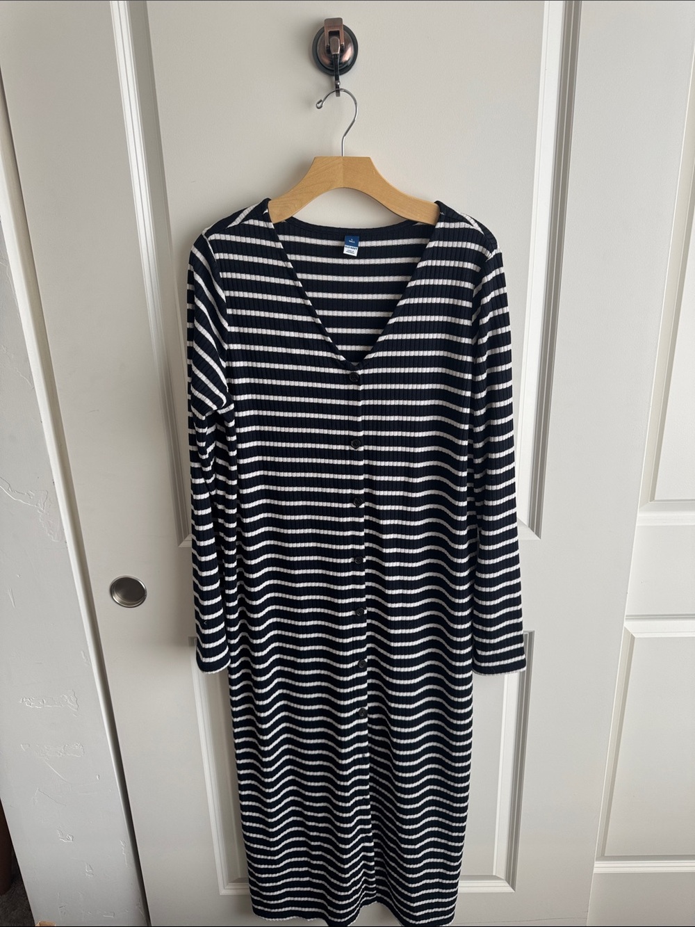Old Navy Navy & White Striped Button Front Long Sleeve Dress